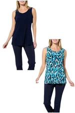 Nina Leonard Women's 2-pack Scoop Neck Tank Top Navy/Mlti