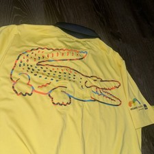 Lacoste Sport Button Polo Shirt Mens M Tennis Miami Open Ultra Dry Big Logo