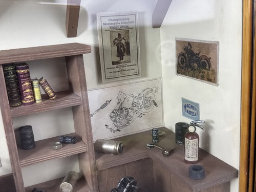 3D Wooden Shadow Box Diorama Harley Davidson Motorcycle Shop Rare Fine Detail - Picture 6 of 8