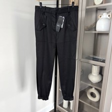 Nili Lotan Arliss Black Twill High Rise Pants 2 NEW Zip Tapered Ankle Trouser