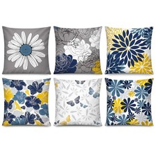 Navy Orange Throw Pillow Cover 18x18 18" x 18" Pack of 6 Navy Blue Orange