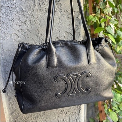 Celine Pebbled Calf Leather Cabas Drawstring Cuir Triomphe Tote