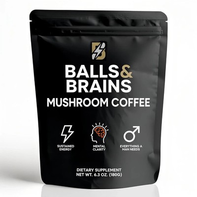 Balls n Brains Mushroom Coffee - Instant Coffee with Men's Herbal Energy, Suppor