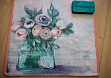 Peony Bouquet in a Vase Durable Reusable Market Shopping Large Gift Bag NEW    