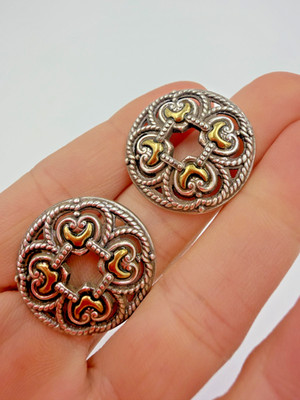 Brighton Earrings Cross Clover Open Work Mixed Metal Medallion cable Twist H1