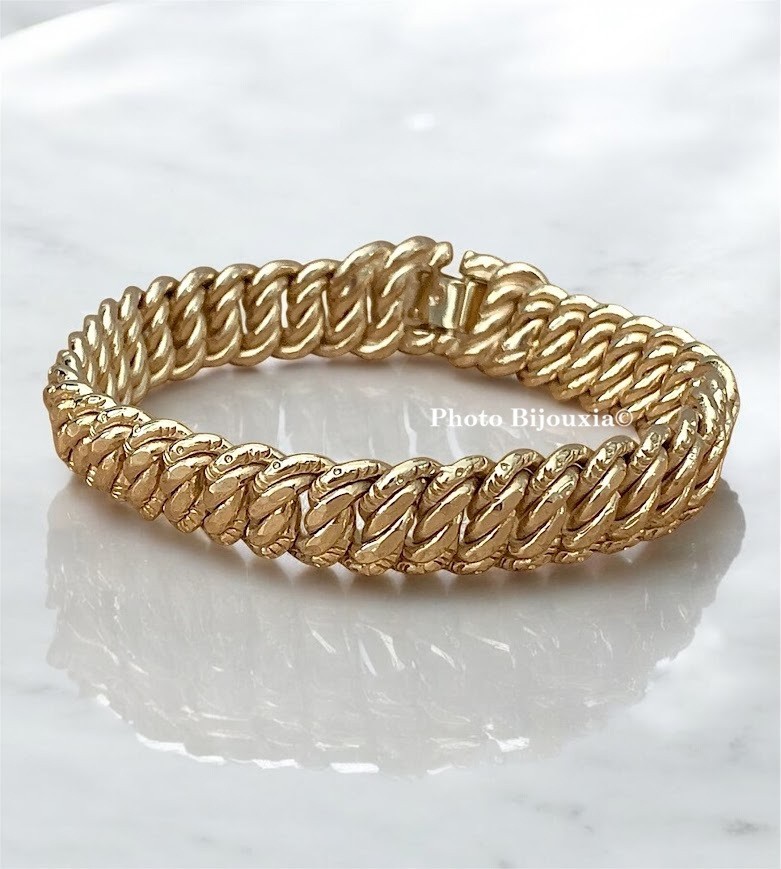 Bracelet Maille Gourmette Américaine Large 21CM Plaqué Or 18 Carats Bijoux MIXTE