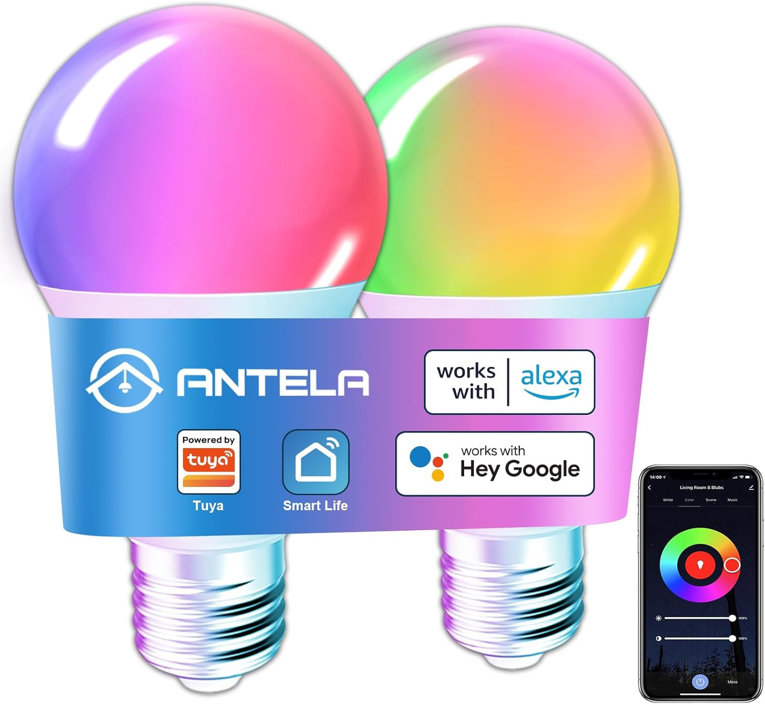 Lampadina Wifi Intelligente E27, 9W 1000 Lumen Lampadine Led Smart Alexa Multico