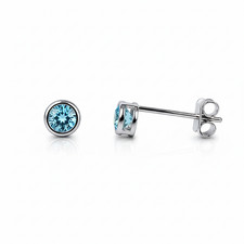 14K Round Bezel Set White Gold 3mm Birthstone Earrings