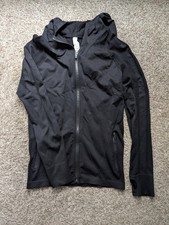 NWT Fabletics Kiley Seamless Hooded Great Stretchy Black Jacket With Pockets L