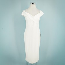 Lulu's Size Large L White Cordially Invited Off the Shoulder Midi Length Fitted