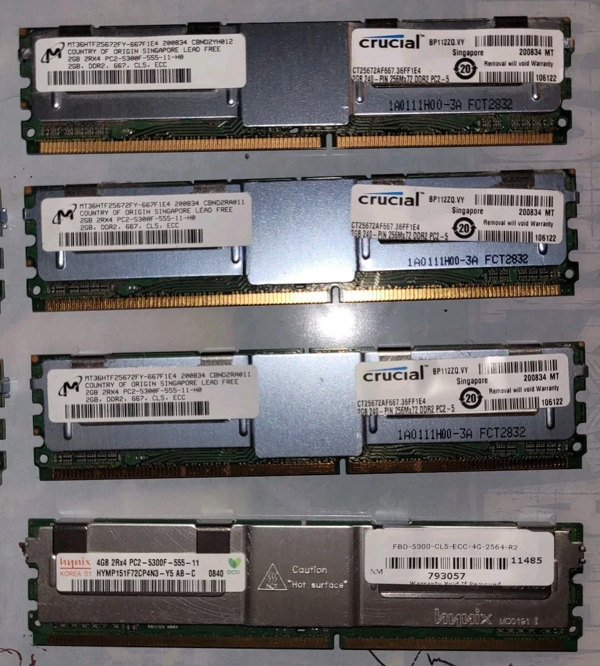 Crucial Server Pc2 20gb Total Ram 2gb Ram Sticks X6 4gb Sticks X2 - Image 2 of 4