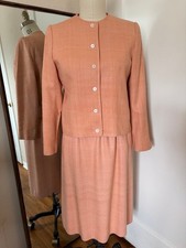 Vintage Evan Picone 100 Raw Silk Skirt Suit Set Sz 10 Peach USA Union Made