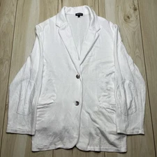 Bluesalt MALIBU Knit Blazer Women's Size 3 White Made in USA Elbow Patch Stretch