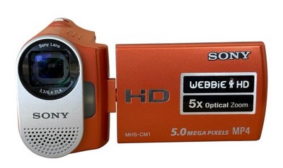 Sony Webbie HD MHS-CM1 Camcorder Digital Video Camera 5MP Orange   Tested 