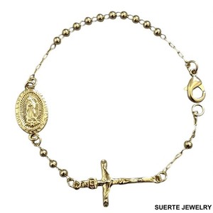 Authentic 14K Gold Plated Rosary Bracelet Oro Laminado Rosario Pulsera 7”