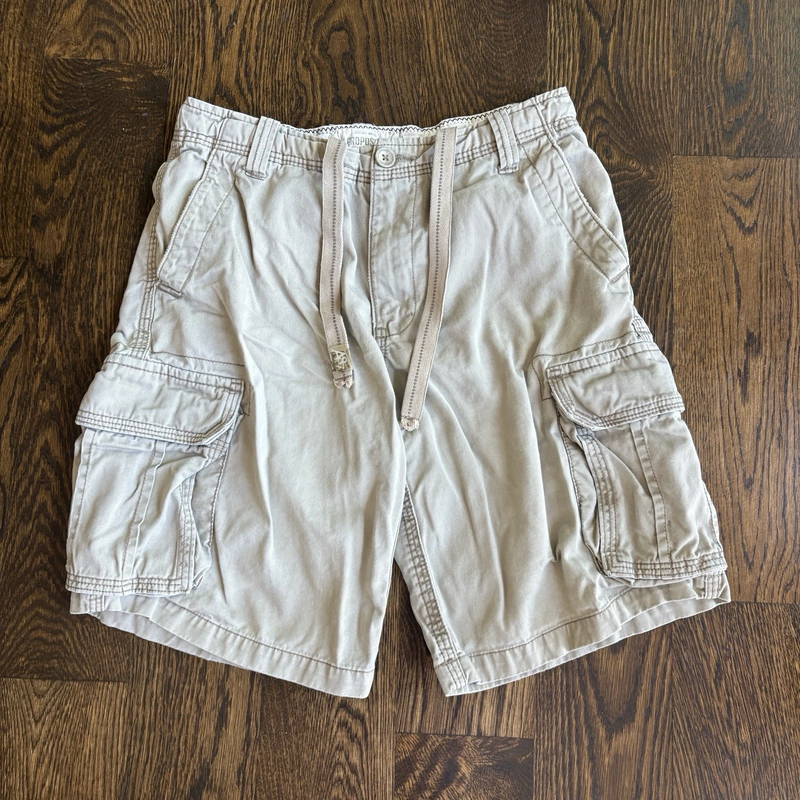 Y2K Aeropostale Mens Authentic Cargo Shorts Size 31 Khaki Drawstring Grunge