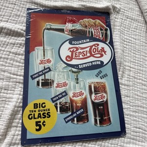 New Vtg Pepsi Cola Tin Metal Sign Soda Fountain 17x11 In Original Garage