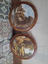 2 Ceramic Plaques Set In Wooden Frame. Vintage VGC