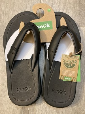 Men s 7- Sanuk Rippah Flip Flops Sandals- Black 1143290
