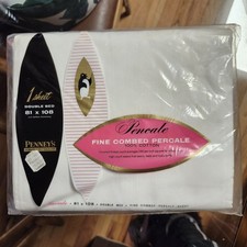 Vintage Penney  s White Double Bed Sheet Fine Combed Percale 100 Cotton NEW