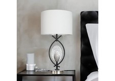 Modern Table Lamp White Fabric Shade Black Metal Base Bedroom Living Room