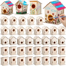 DoubleFill 48 Pcs Bulk Wooden Bird Houses Kits for Kids DIY Bird House Kit Un...