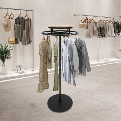 Round Floor Standing Retail Racks Clothing Racks Clothing Display Rack Black