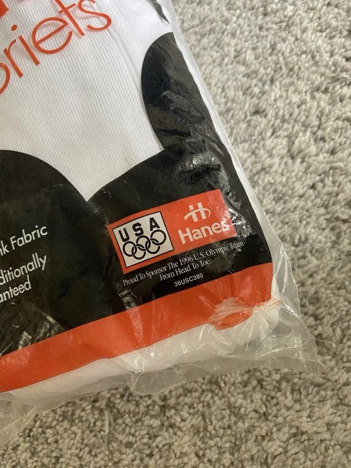 NEW Vintage 1995 NOS Mens Hanes Briefs 100% Cotton White Rare 6 Pack Sz 38 - Image 3 of 4