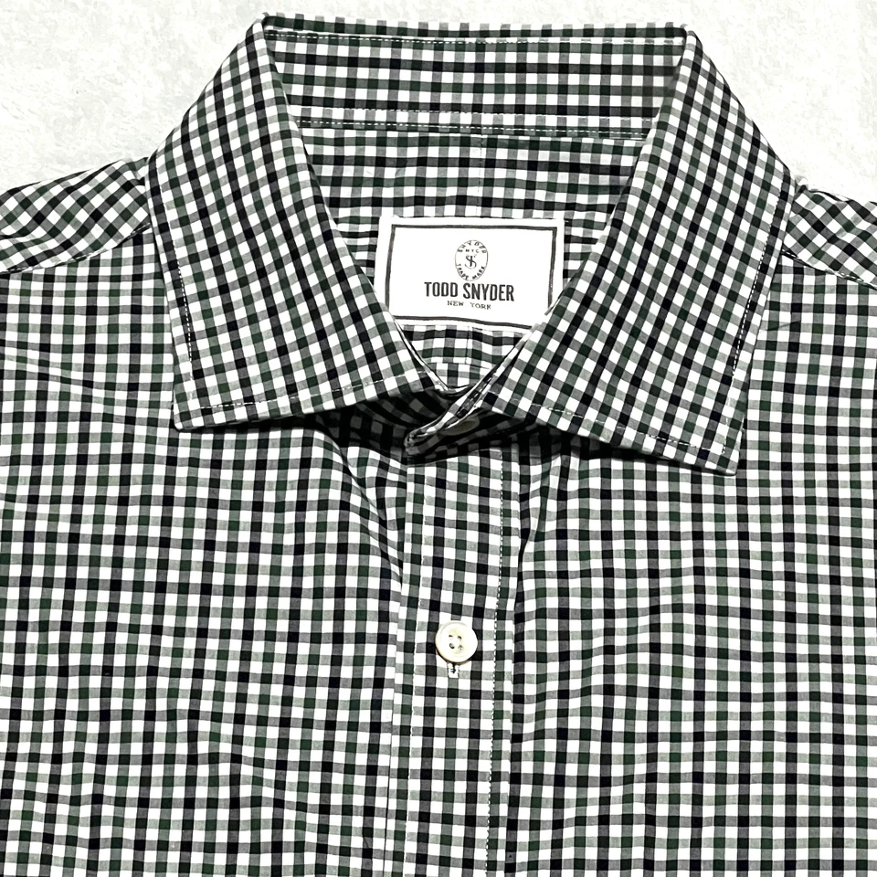 Camisa de vestir para hombre Todd Snyder 16,5 34/35 negra verde a cuadros guinga calce clásico Foto 3 de 4
