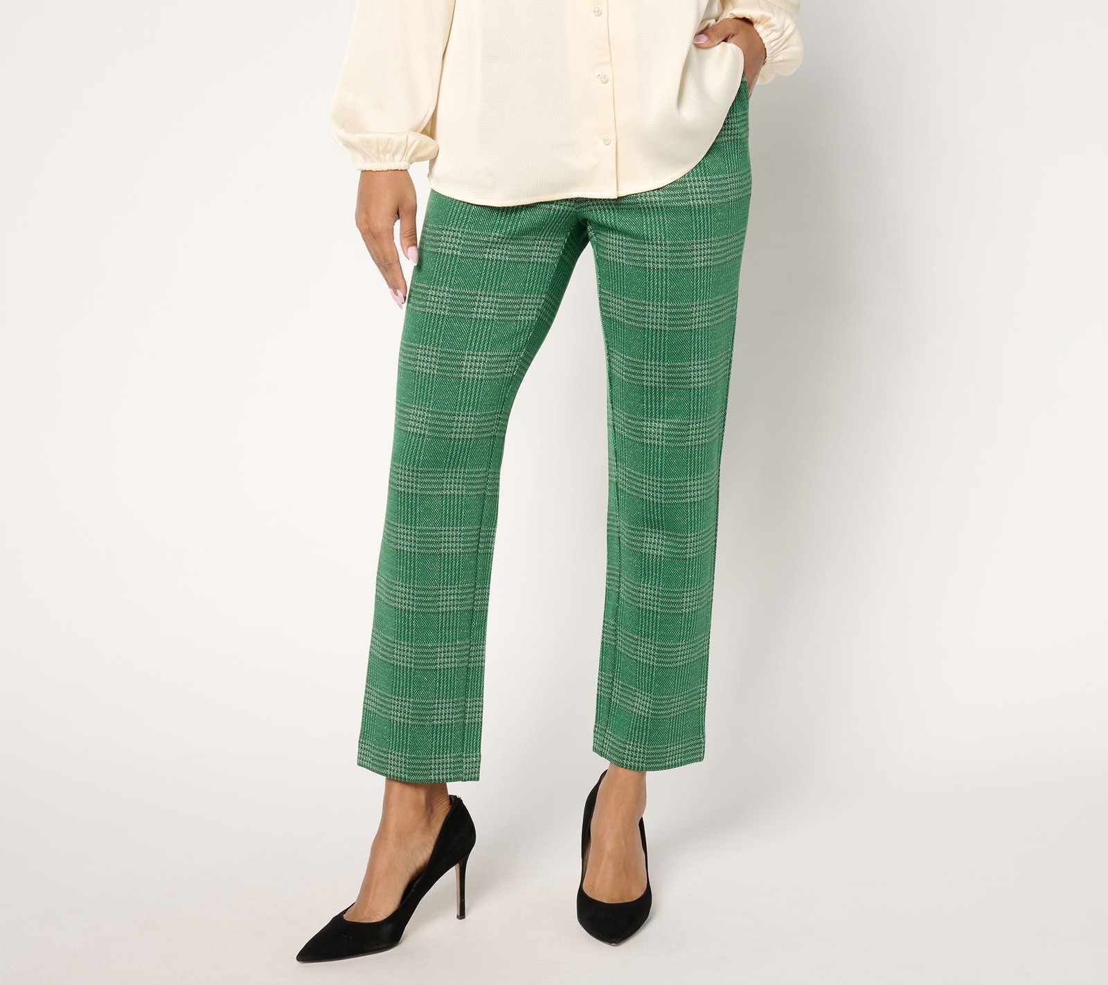 Isaac Mizrahi Live! Women's Pants Sz XS Tall Plaid Straight Leg Green A671280