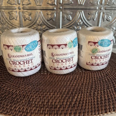 Caron Crochet Thread Grandma's Best Mercerized Cotton White lot Of 3 NEW