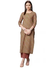 GoSriKi Women's Cotton Blend Traditional Straight Printed Kurta and Palazzo S...