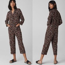 NEW WHISTLES Peony Print Relaxed Jumpsuit Black Floral Loose Fit 3/4 sleeve XS