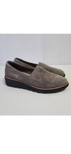 Clarks Womens Sharon Dolly Gray Suede Wedge Slip On Loafer Comfort Shoes Size 6