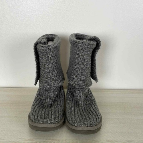 UGG Classic Cardy Stiefel Damen 7 grau lang klappbar über Knopf Pullover Knopfseiten
