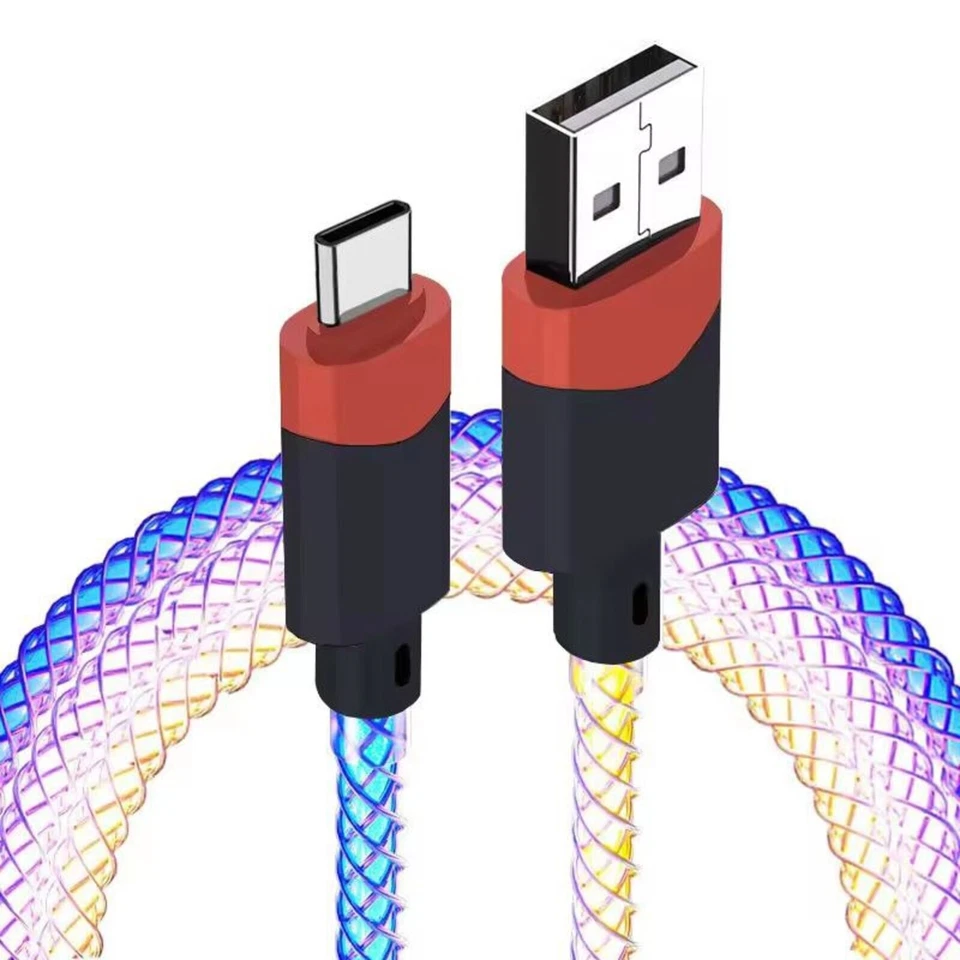 2 Pack  LED Light Up  USB Type-C USB Cable RGB Fast Charging 6A. 1M Rainbow - Image 2 of 4