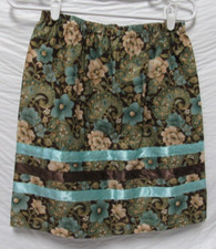 Native American Handmade Women's Brown Turquoise Floral Ribbon Skirt Size Large