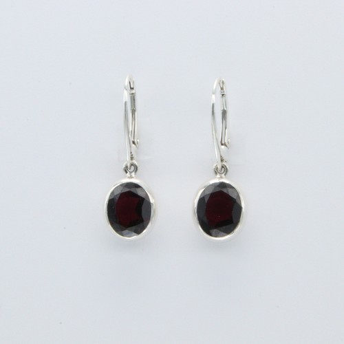 925 Sterling Silver - Red Oval Garnet Leverback Drop / Dangle Earrings - Picture 4 of 12