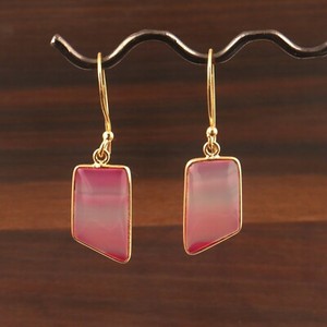 Authentic Fancy Shape Plain Polished Botswana Agate Gold Plated Bezel Set Drop Earring