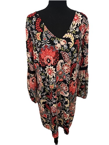 WESTPORT 1962 Dress Women's Large Black Multi Color Floral Design Long Sleeve - Picture 3 of 15