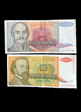 Yugoslavia 5 50 Billion Dinara 1993 Banknotes Hyperinflation Currency Money