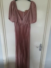 Boohoo Pleated Angel Sleeve Maxi Dress Rose Size 14