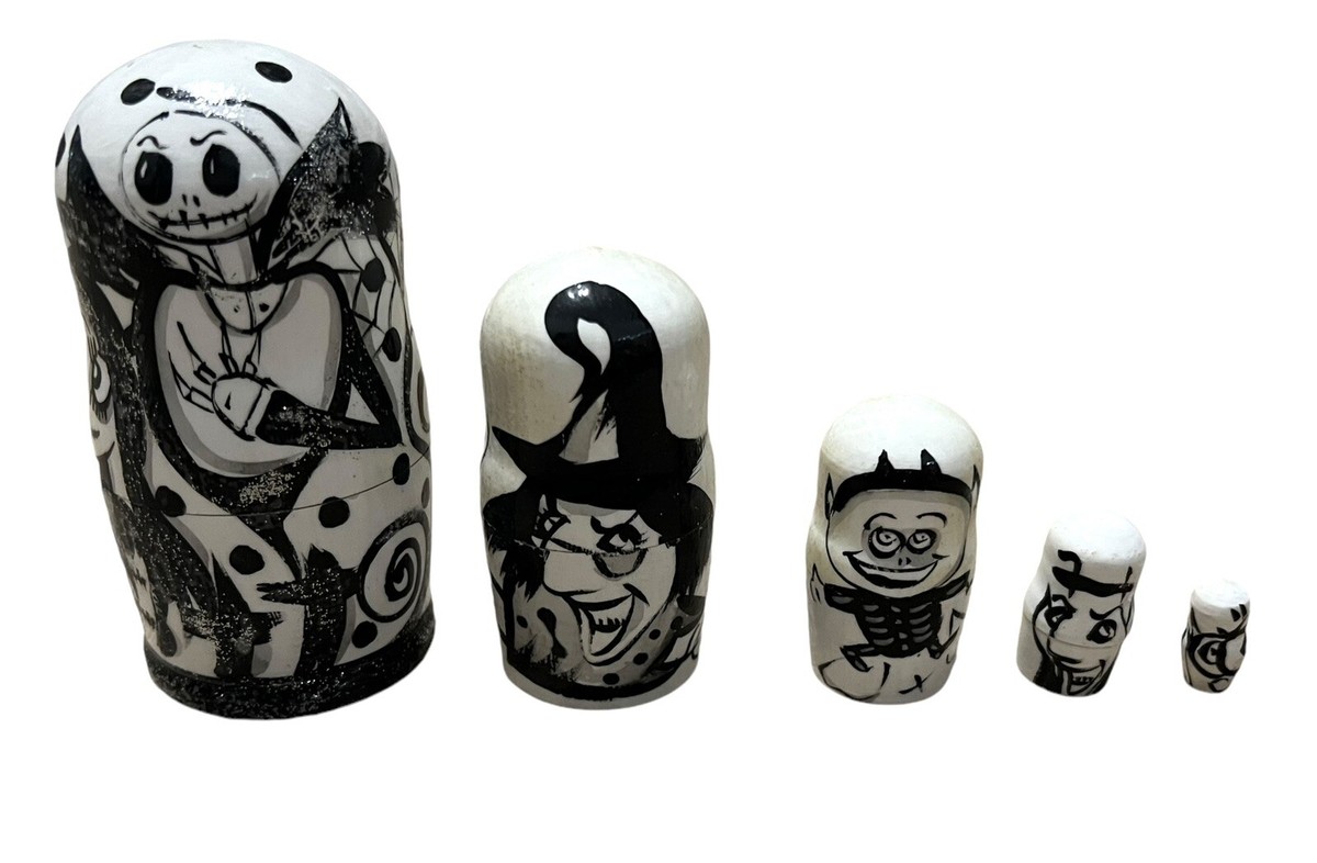 Nightmare Before Christmas Nesting Doll Set Of Black White Hand