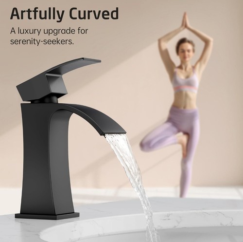 Black Waterfall Bathroom Faucet All Metal, Faucet for Bathroom Sink 18/8 Stai... - Picture 3 of 9