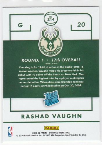 2015-16 Panini Donruss Rashad Vaughn #214 Rated Rookie 2 Card Lot - Picture 4 of 6