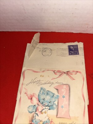 Vintage 1949 First Birthday Card Cute Pop Up Style- Includes Posted Envelope