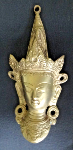 Brass Hindu God Goddess 3D Head Wall Hanging Figure Vintage Décor Sculpture