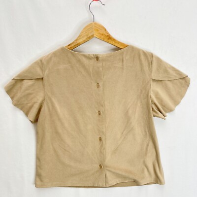 MNG Mango Casual Top Women's Small Sand Polyester Short Sleeve Button Front