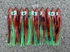 Lot Of 10 Hoochie Squid Skirts Unrigged Fishing Lures 4.5" - Green/Brown