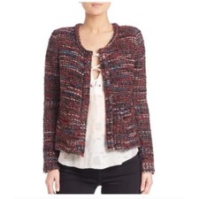 IRO Carene Tweed Jacket Blazer Knit Knotted Boucle Red Black Wool Blend Size 10